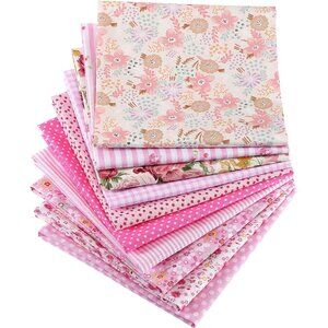 10 Pieces 20 x 20 Inch Cotton Fabric Quilting Floral Patchwork Pink Fabric Squar